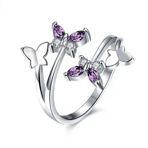 925 Sterling Silver and CZ Butterfly Ring - Adjustable